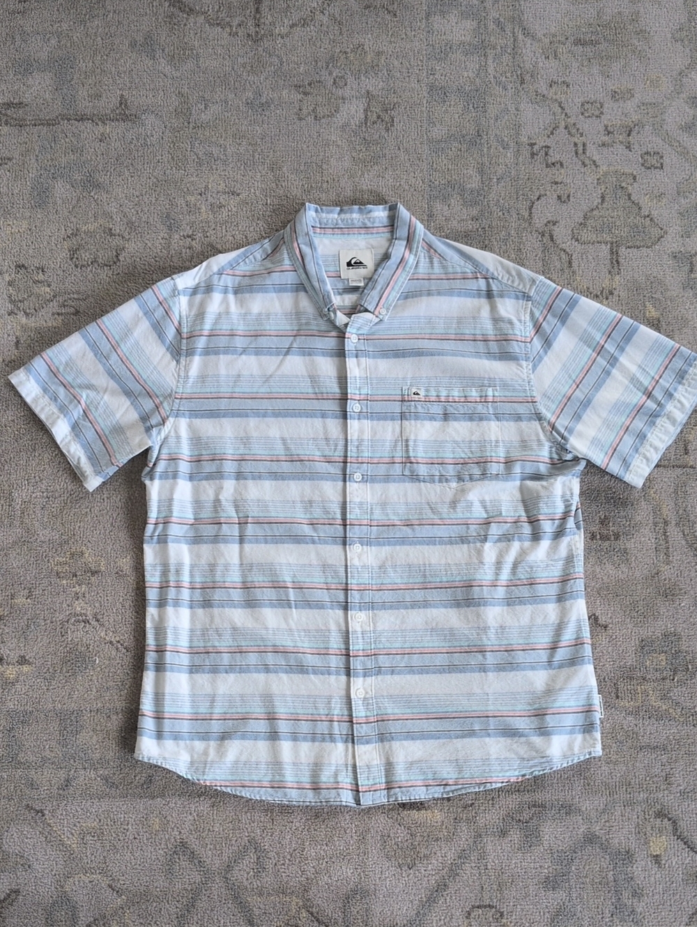 Quiksilver Men's Casual Blue and White Striped Shirt